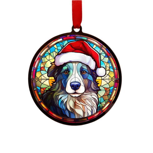 Border Collie in Santa Hat Suncatcher Decoration